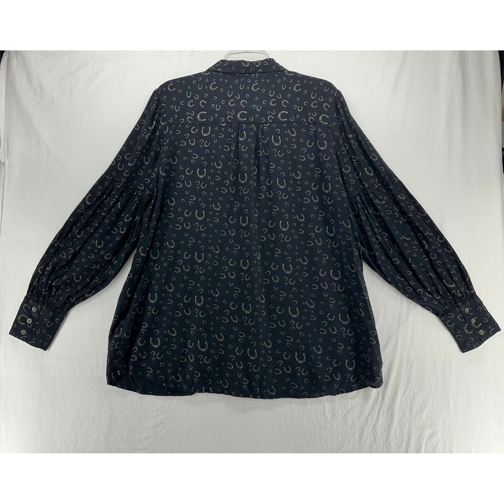 Ariat Blinged Out Horseshoe Print Button Front Blouse Black XL Western Cowgirl - Picture 3 of 10